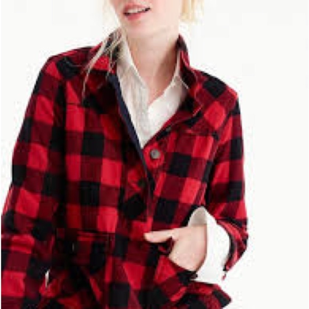 J. Crew Red and Black Plaid Women's Top - Picture 3 of 5